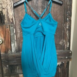 Beyond yoga open cross back tank, teal, small
